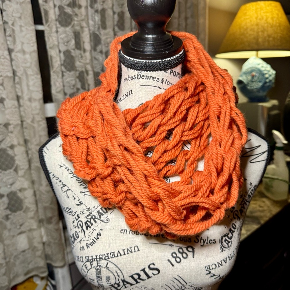 Hand Crafted Orange Chunky Knit Scarf